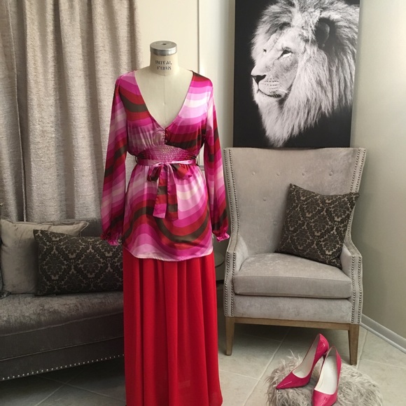 BCBG Pink Multi Stripe Blouse - Picture 2 of 8